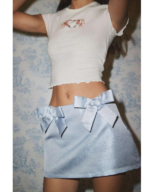Kimchi Blue Gray Elena Metallic Bow Mini Skirt In Blue,at Urban Outfitters