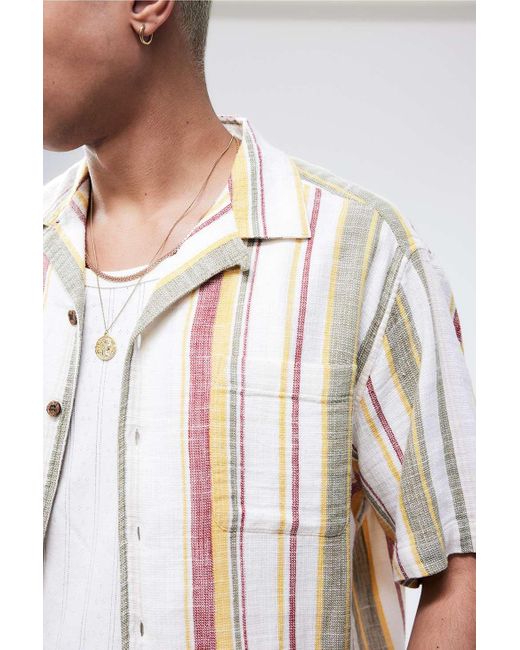 BDG White & Red Stripe Gauze Short-sleeved Shirt 2xs At Urban Outfitters for men