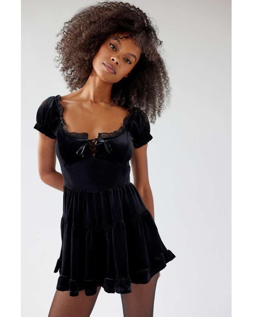 Urban Outfitters Black Uo Lily Velvet Tiered Romper