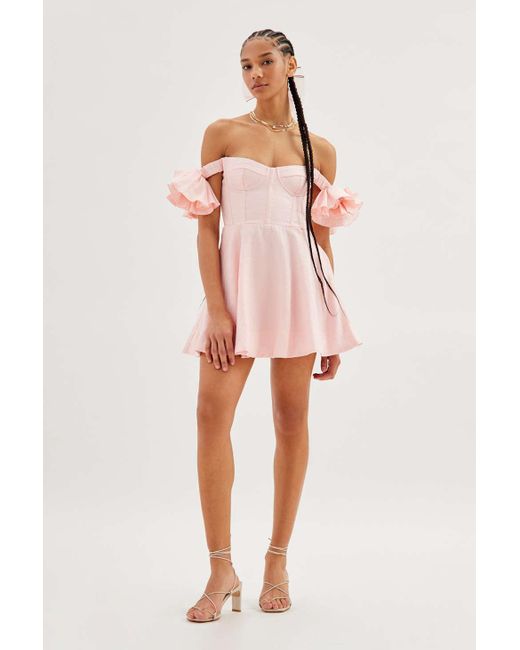 Bardot Pink Sigma Linen Off-the-shoulder Mini Dress
