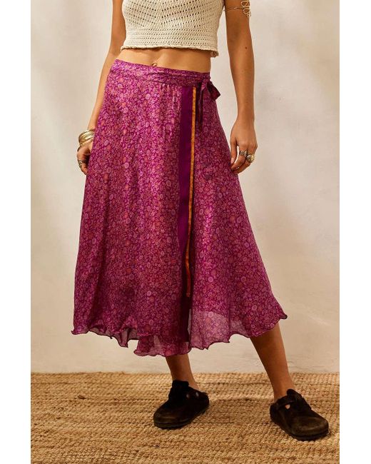 Urban Renewal Pink Made From Remnants Paisley Silk Wrap Midi Skirt