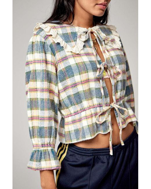 Urban Outfitters Blue Urban Renewal Made From Remnants Flannel Collared Blouse