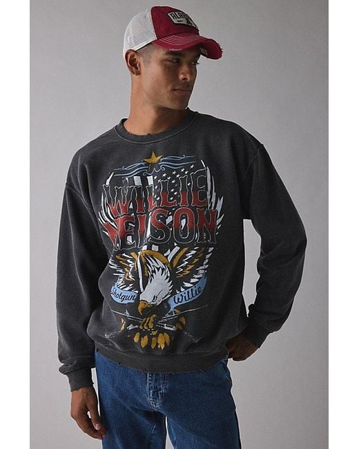 Urban Outfitters Gray Willie Nelson Eagle Graphic Distressed Crew Neck Sweatshirt for men