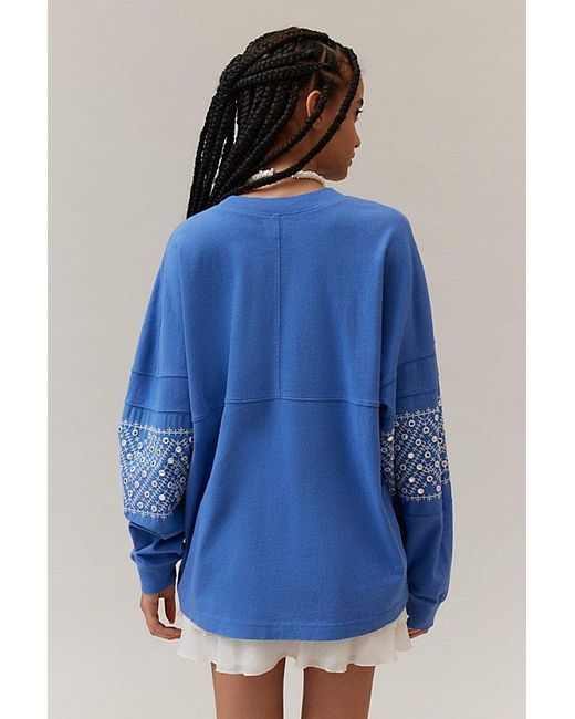 BDG Blue Cape May Embellished Long Sleeve Tee