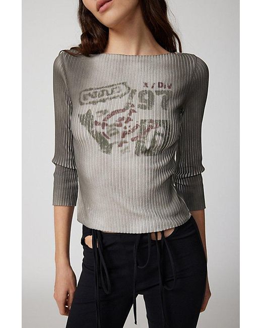 Urban Outfitters Gray 197 Ribbed Long Sleeve Graphic Tee