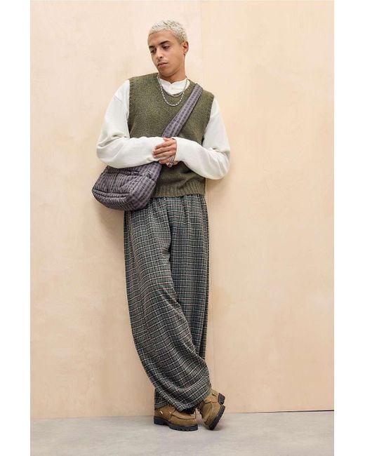 BDG Natural Green Check Textured Barrel Joggers for men