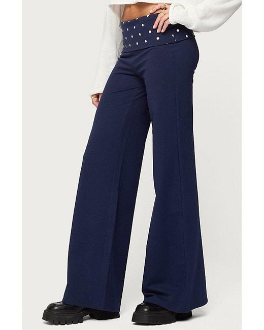 Edikted Blue Reeva Polka Dot Fold Over Pants
