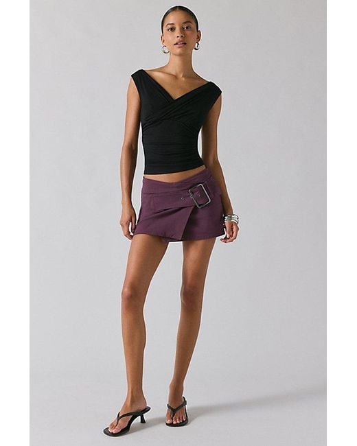 Kimchi Blue Purple Girls Night Low-Rise Belted Wrap Micro Mini Skort