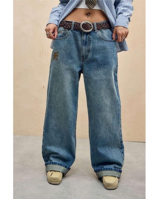 Ed Hardy Blue Uo Exclusive Tobacco Embroidered Jeans