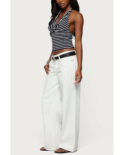 Edikted Blue Striped Cowl Neck Halter Top
