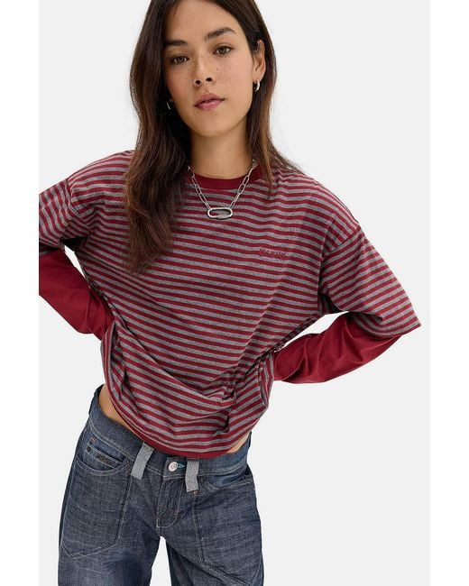 BDG Red Arlo Double Layer Long Sleeve T-shirt
