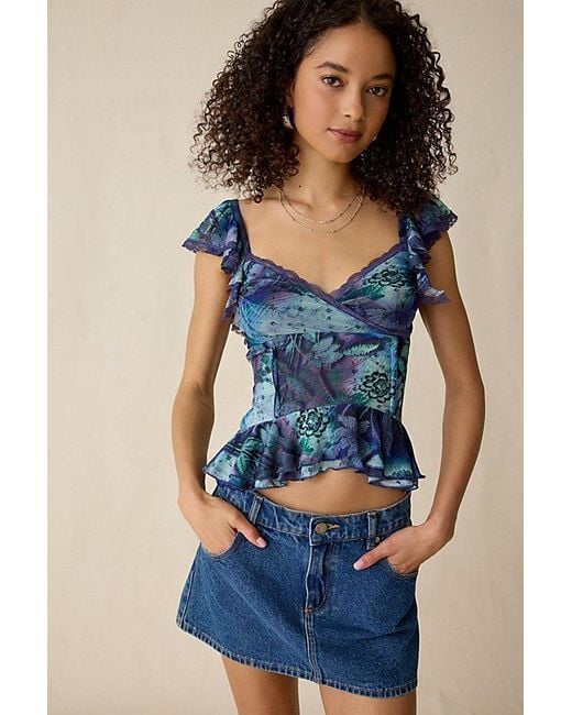 Kimchi Blue Blue Night Bloom Flutter Sleeve Peplum Blouse
