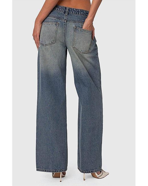 Edikted Blue Magda Low Rise Acid Wash Jeans