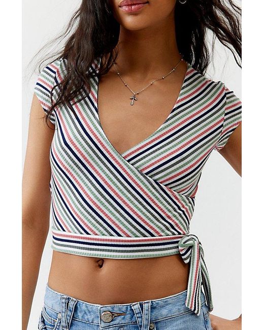 Silence + Noise Blue Tanya Striped Wrap Top