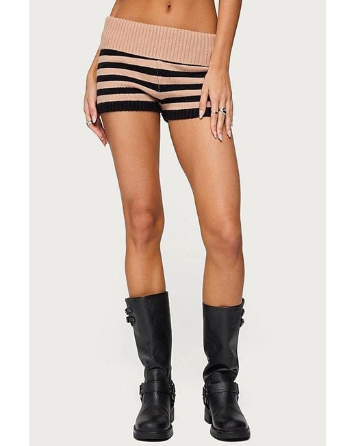 Edikted Black Saphi Striped Foldover Knit Shorts