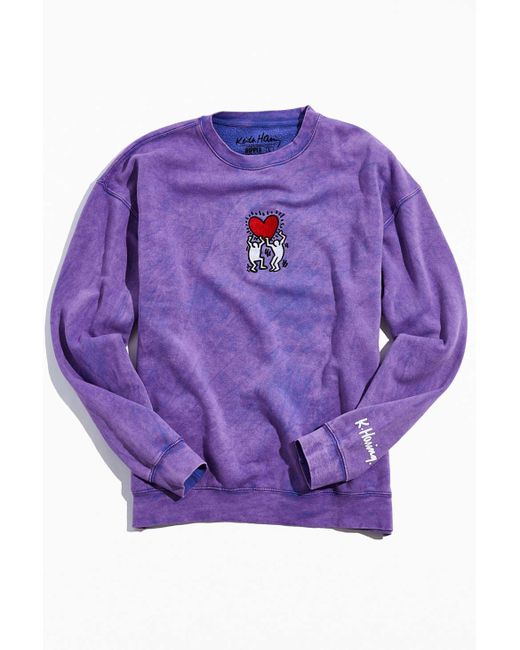 Urban Outfitters Purple Keith Haring Embroidered Crew Neck Sweatshirt for men