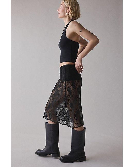 Vintage & ReMADE by UO Black Remade By Uo Sheer Lace Midi Skirt