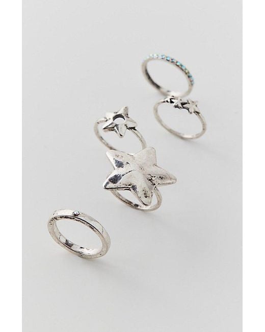 Urban Outfitters Metallic Hammered Star Ring Set
