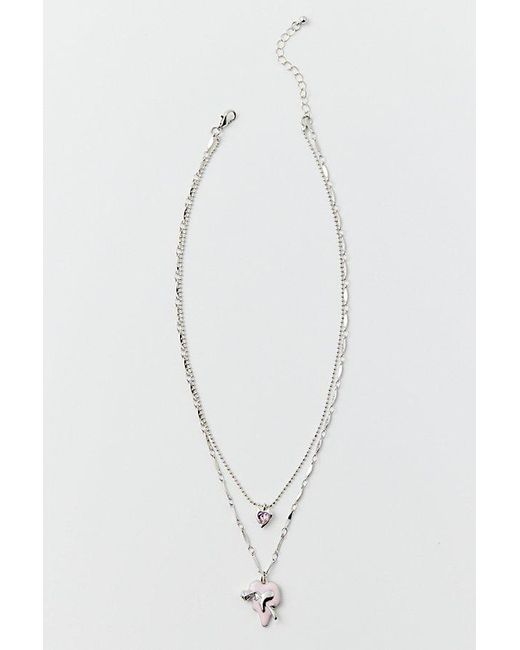 Urban Outfitters Gray Enamel Rose Heart Charm Layered Necklace