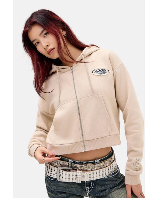 Von Dutch Natural Embroidered Logo Cropped Hoodie