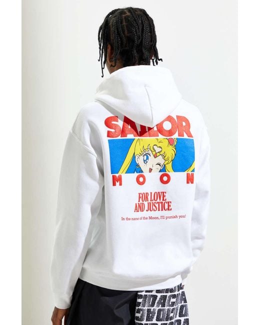 Urban Outfitters White Sailor Moon Puff Print Hoodie Sweatshirt for men