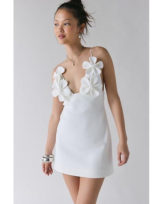 Bardot White Ingrid Floral Applique Tie-Strap Plunge Mini Dress