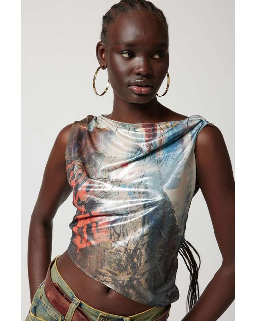 Jaded London Gray Asymmetrical Printed Top In Grey,at Urban Outfitters