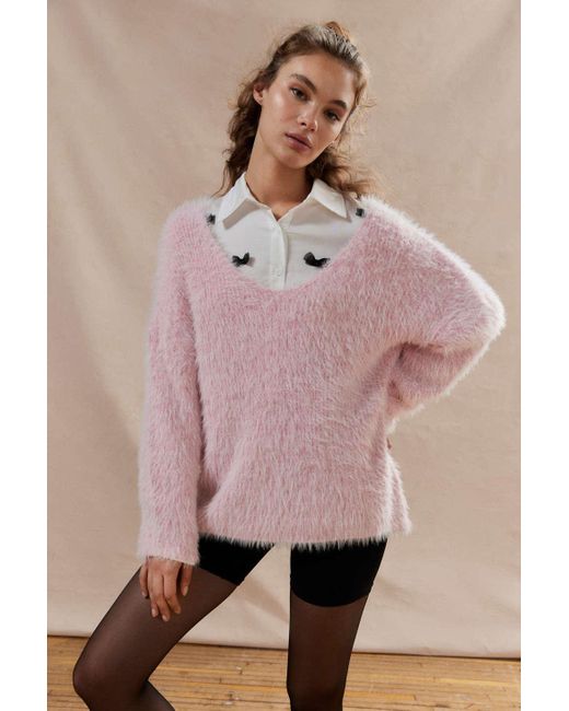 Kimchi Blue Priscilla Fuzzy Pullover Sweater In Pink,at Urban Outfitters