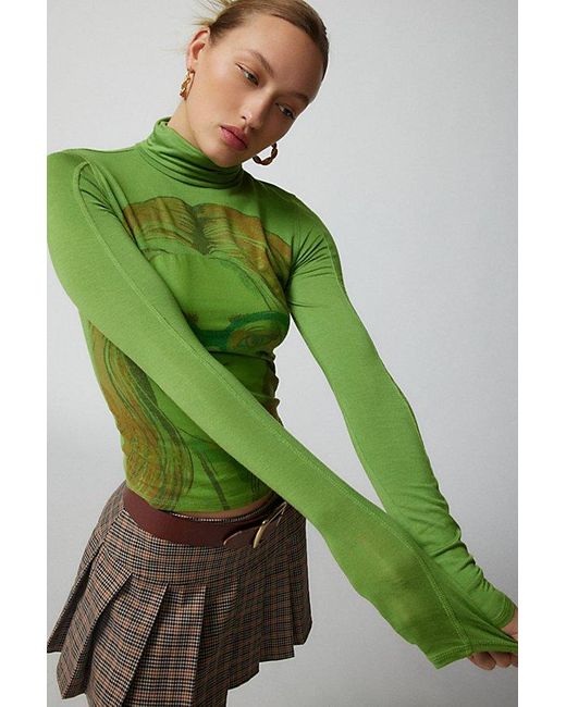Urban Outfitters Green Uo Sierra Mock Neck Photo-Real Top