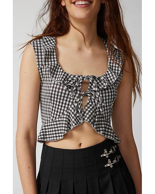 Urban Outfitters Black Uo Ilene Gingham Tie-Front Top