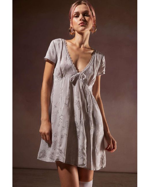 Motel Brown Anjalia Floral Mini Dress In Silver,at Urban Outfitters