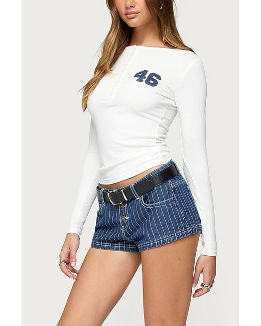 Edikted Blue Hanson Pinstripe Denim Shorts