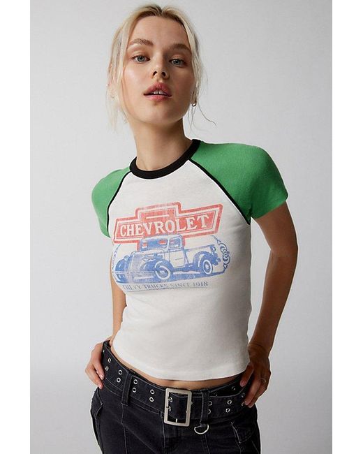 Urban Outfitters Green Chevy Raglan Baby Tee