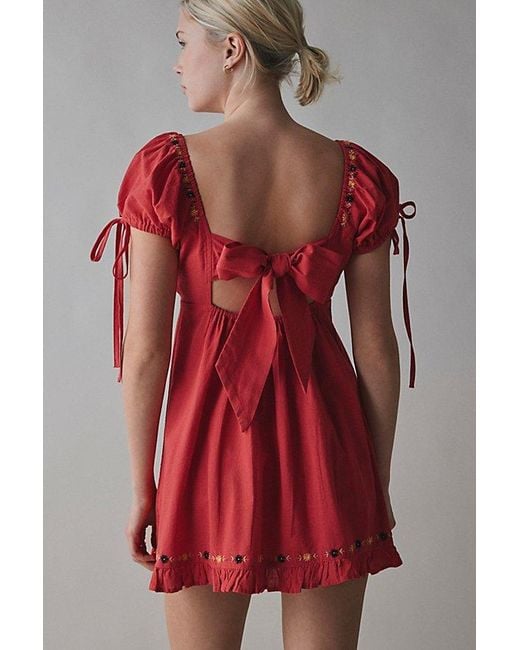 Kimchi Blue Marcella Embroidered Tie-Back Babydoll Mini Dress | Lyst