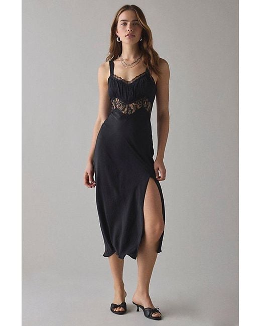 Kimchi Blue Blue Liz Lace Trim Satin Slip Midi Dress