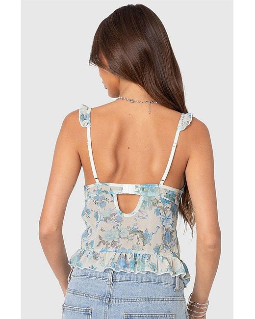 Edikted Blue Cascade Ruffled Bra Top