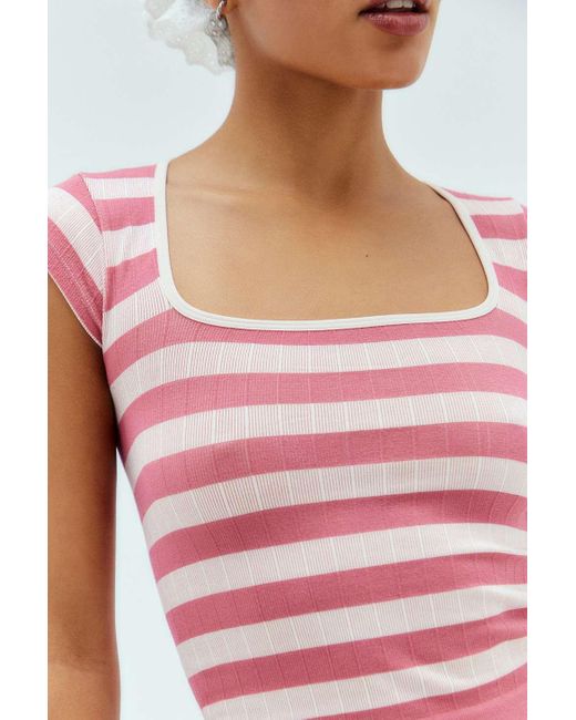 Urban Outfitters Red Uo Orla Striped Square Neck Baby T-shirt