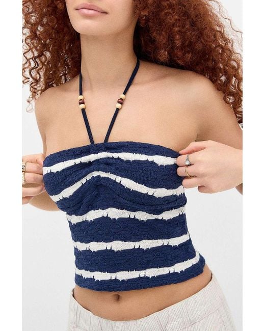 Urban Outfitters Blue Uo Ines Textured Beaded Bandeau Top