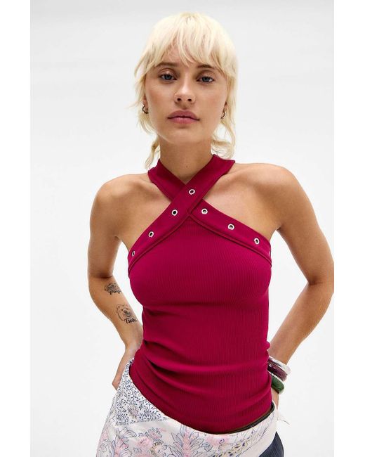 Silence + Noise Red Silence + Noise Gia Eyelet Halter Top