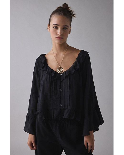 Kimchi Blue Blue Joni Embroidered 3/4 Sleeve Ruffle Blouse