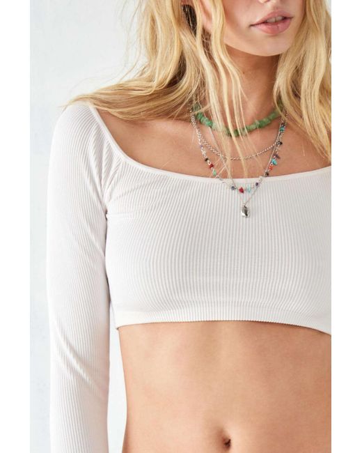 Urban Outfitters Gray Uo Nori Seamless Off-the-shoulder Crop Top
