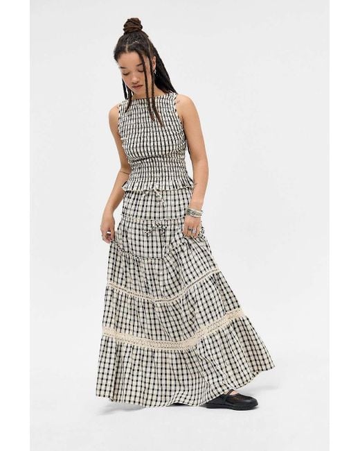 Daisy Street White Check Shirred Sleeveless Top