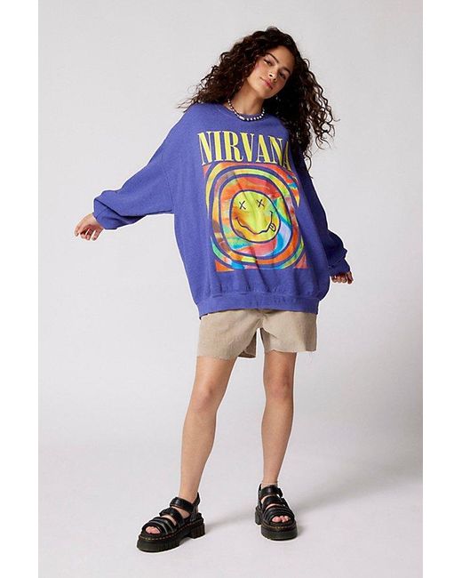 Urban Outfitters Blue Nirvana Smile Overdyed Crew Neck Sweatshirt