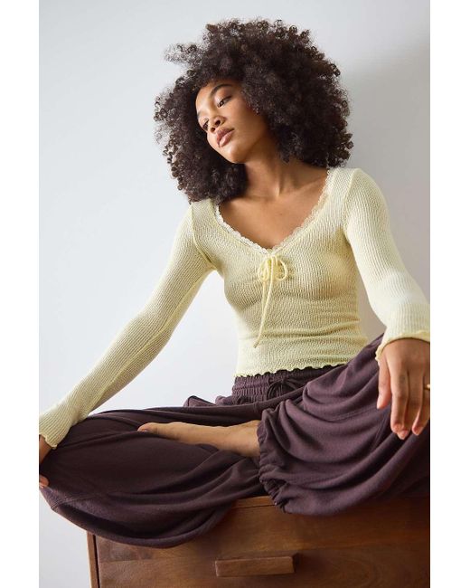 Out From Under Yellow Ruched Waffle Long-sleeve Top
