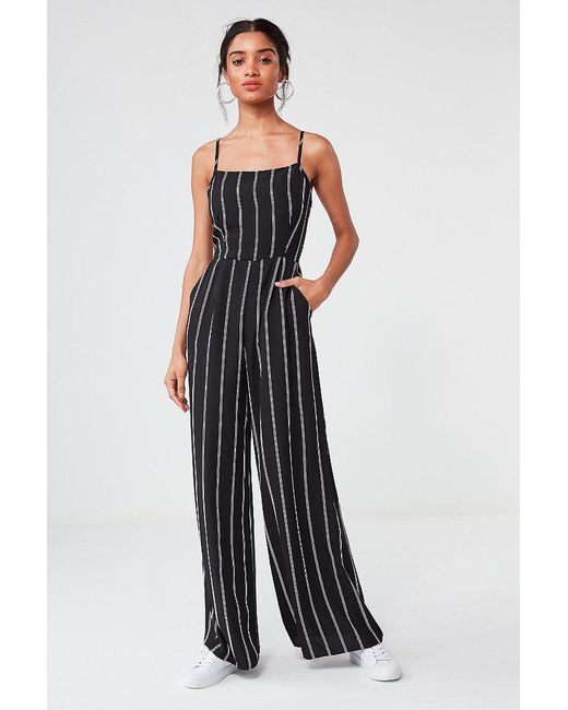 Urban Outfitters Black Uo Striped Wide-leg Jumpsuit