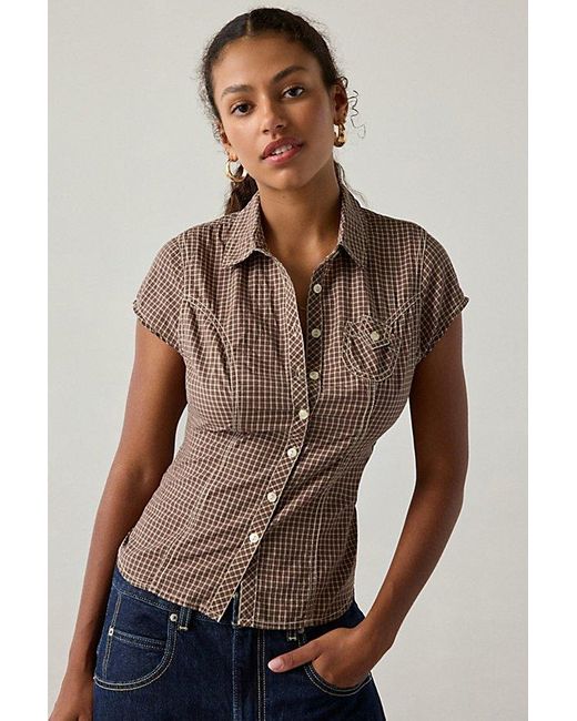 BDG Brown Veronica Short Sleeve Button-Down Shirt