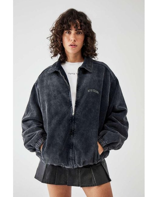BDG Blue Black Lined Corduroy Harrington Jacket