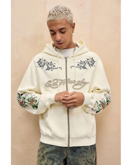 Ed Hardy Natural Uo Exclusive Ecru Rose Waffle Hoodie for men