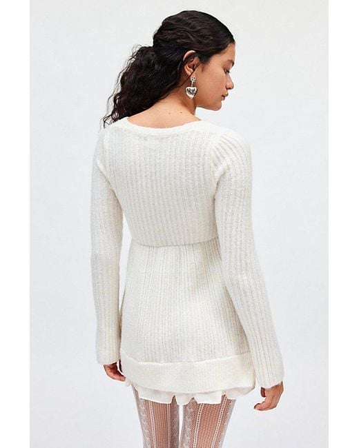 Kimchi Blue White Hannah Ruffle Trim Babydoll Sweater