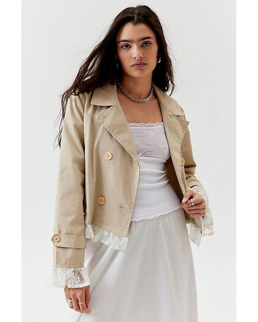Urban Renewal Natural Remade Cropped Lace Trim Trench Coat Jacket